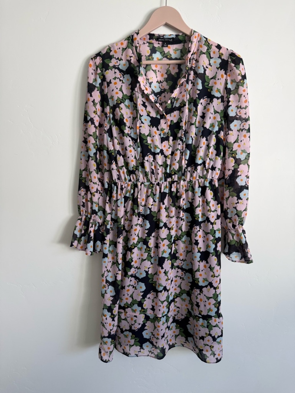 J. Crew Navy Blue Dress with Pink Floral Print